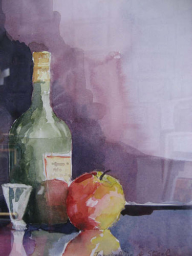 Painting titled "La Pomme Rouge" by Jacqueline De Streel, Original Artwork