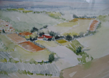 Painting titled "Village vu de Ségur…" by Jacqueline De Streel, Original Artwork