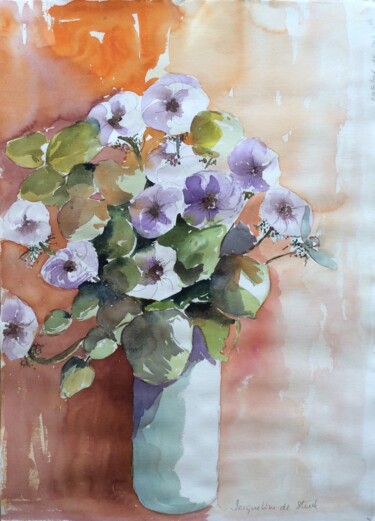 Peinture intitulée "Vase et fleurs" par Jacqueline De Streel, Œuvre d'art originale, Aquarelle