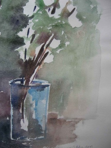 Картина под названием "Vase bleuté" - Jacqueline De Streel, Подлинное произведение искусства