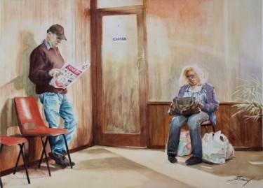 Pintura titulada "La salle d’attente." por Joël Bérard, Obra de arte original, Acuarela