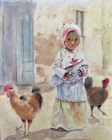 Peinture intitulée "Les poulettes" par Joël Bérard, Œuvre d'art originale, Aquarelle