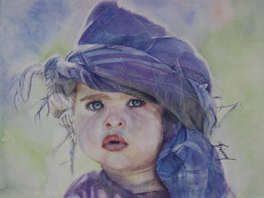 Painting titled "Baby blue." by Joël Bérard, Original Artwork, Watercolor