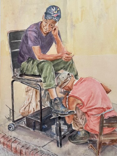 Painting titled "Coup de pompe à Cub…" by Joël Bérard, Original Artwork, Watercolor