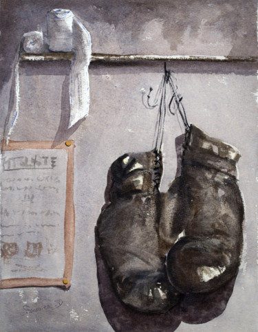 Painting titled "L' ultime Combat" by Dominique Serusier, Original Artwork, Watercolor