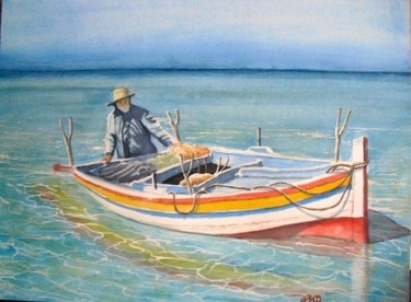 Peinture intitulée "pecheur a djerba" par Paco Cabrera, Œuvre d'art originale