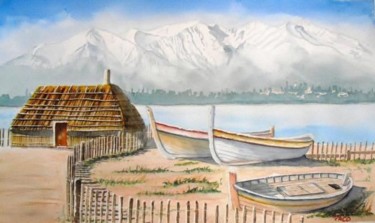 Peinture intitulée "étang de Canet plage" par Paco Cabrera, Œuvre d'art originale