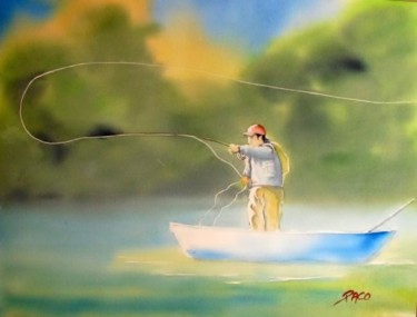 Peinture intitulée "pêcheur a la mouche" par Paco Cabrera, Œuvre d'art originale