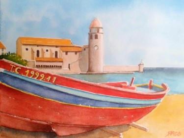 Peinture intitulée "barque à Collouire" par Paco Cabrera, Œuvre d'art originale