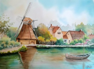 Pintura intitulada "moulin-hollandais.j…" por Paco Cabrera, Obras de arte originais, Óleo