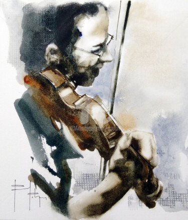 Pittura intitolato "v-jazz-n-12.jpg" da Pascal Pihen, Opera d'arte originale, Acquarello