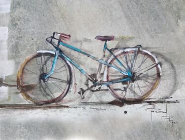 Malerei mit dem Titel "Le vélo bleu" von Pascal Pihen, Original-Kunstwerk, Acryl