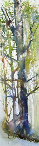 Painting titled "Les arbres serie C" by Pascal Pihen, Original Artwork, Watercolor