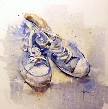 Peinture intitulée "Bleu shoes" par Pascal Pihen, Œuvre d'art originale, Huile