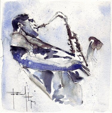 Painting titled "saxophoniste" by Pascal Pihen, Original Artwork, Oil