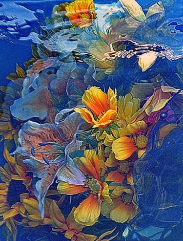 Photographie intitulée "fleurs  eau ...bleu" par Aquartistiq, Œuvre d'art originale, Photographie numérique
