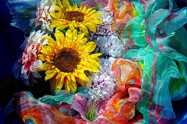Photographie intitulée "foulards et fleurs.…" par Aquartistiq, Œuvre d'art originale, Photographie numérique