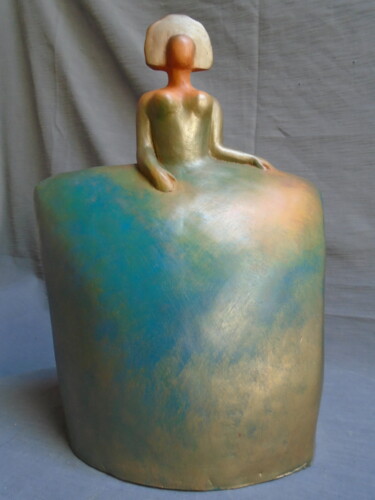 Sculpture intitulée "Femme à la vague bl…" par Marie Ruiz, Œuvre d'art originale, Terre cuite