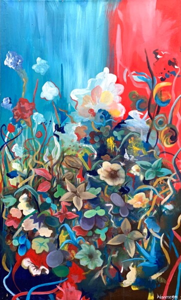Painting titled "Flowers" by Aquilas Wanmegni Yepjio, Original Artwork, Acrylic
