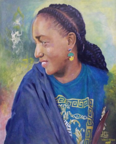 Картина под названием "Portrait" - Aquilas Wanmegni Yepjio, Подлинное произведение искусства, Акрил Установлен на Деревянная…