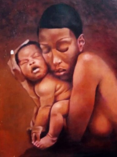 Ζωγραφική με τίτλο "Maternity" από Aquilas Wanmegni Yepjio, Αυθεντικά έργα τέχνης, Ακρυλικό