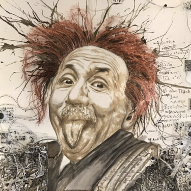 Painting titled "Albert Einstein" by Aquilino, Original Artwork, Acrylic Mounted on Wood Stretcher frame
