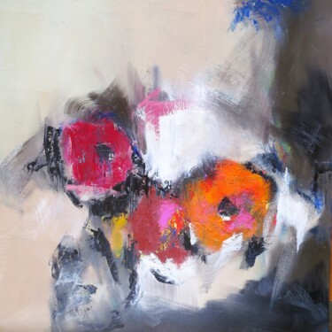 Painting titled "Bouquet des 3 fleurs" by Ar Bilbo, Original Artwork, Oil Mounted on Wood Stretcher frame