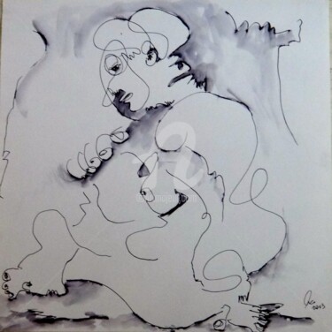 Drawing titled "Figure assise (dess…" by Ara Bohcali, Original Artwork, Ink