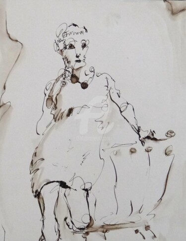 Drawing titled "femme aux lunettes…" by Ara Bohcali, Original Artwork, Ink