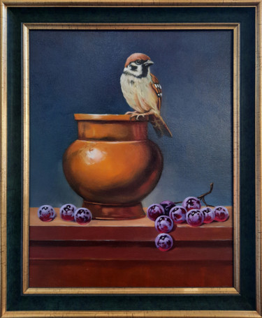 Painting titled "Still life with spa…" by Ara Gasparyan, Original Artwork, Oil Mounted on Wood Stretcher frame