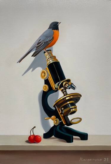 Картина под названием "Still life with bir…" - Ara Gasparyan, Подлинное произведение искусства, Масло Установлен на Деревянн…