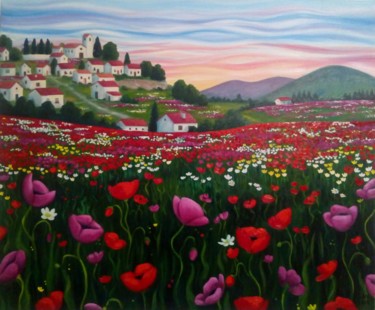 Painting titled "Campo de amapolas 2" by Susana Aranda Valero, Original Artwork, Oil