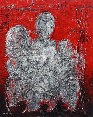 Painting titled "Family" by Ararat Aleksanyan, Original Artwork, Oil Mounted on Wood Stretcher frame