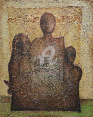 Pintura intitulada ""Family"" por Ararat Aleksanyan, Obras de arte originais, Óleo Montado em Armação em madeira