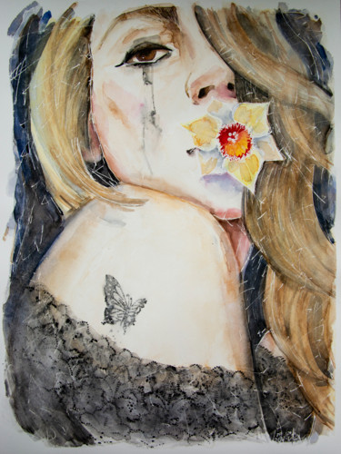 Painting titled "Flower promises- wa…" by Beybuka, Original Artwork, Watercolor