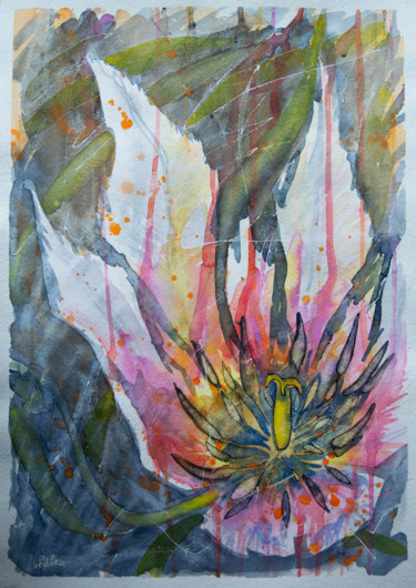 Painting titled "Fading pink tulip-f…" by Beybuka, Original Artwork, Watercolor