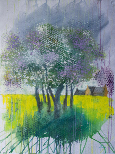 Painting titled "Wild apple trees- o…" by Beybuka, Original Artwork, Watercolor