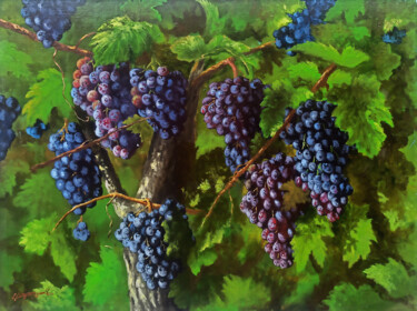 Painting titled "Vineyard" by Arayik Muradyan, Original Artwork, Oil Mounted on Wood Stretcher frame