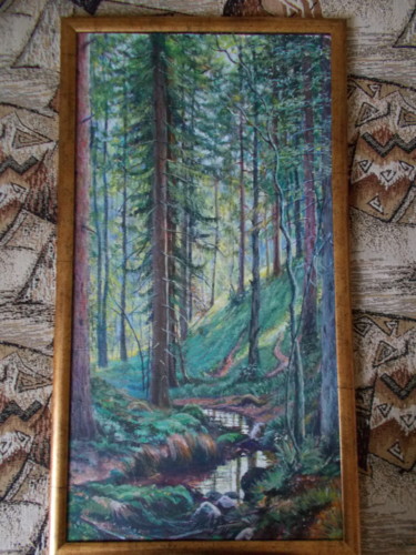 Painting titled "Forest's brook" by Artyom Ukhov, Original Artwork, Acrylic