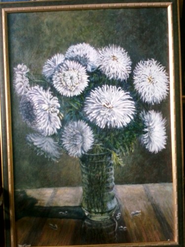 Painting titled "Asters" by Artyom Ukhov, Original Artwork, Acrylic