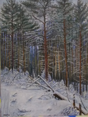 Painting titled "Russian winter" by Artyom Ukhov, Original Artwork, Oil