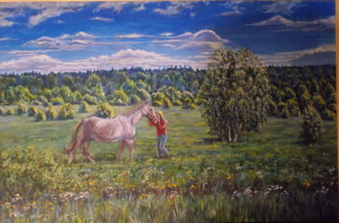 Painting titled "Big love to horses" by Artyom Ukhov, Original Artwork, Acrylic