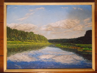 Painting titled "At the river" by Artyom Ukhov, Original Artwork, Oil