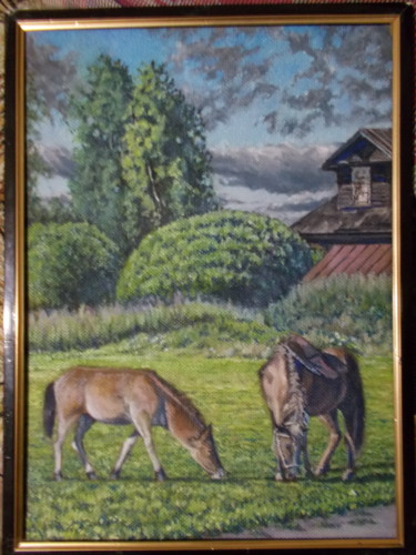 Malarstwo zatytułowany „Horses” autorstwa Artyom Ukhov, Oryginalna praca, Olej