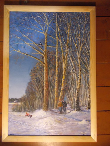 Pittura intitolato "Our village poplars" da Artyom Ukhov, Opera d'arte originale, Olio