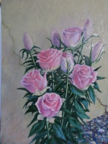 Schilderij getiteld "Rose roses" door Artyom Ukhov, Origineel Kunstwerk, Olie