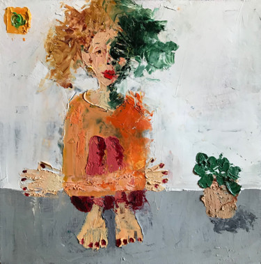 Peinture intitulée "girl with nail poli…" par Arbi Keshishian, Œuvre d'art originale, Huile Monté sur Châssis en bois