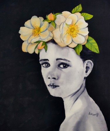 Painting titled "Shyness" by Bruna Arbizzani, Original Artwork, Watercolor Mounted on Wood Stretcher frame