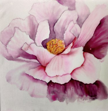 Painting titled "Little  peony" by Bruna Arbizzani, Original Artwork, Watercolor Mounted on Cardboard
