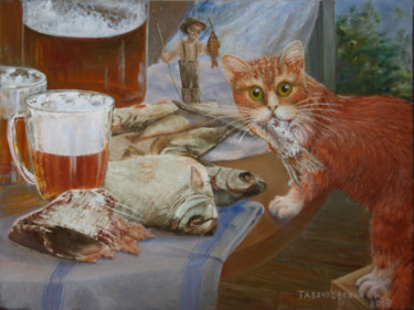 Painting titled "Не пил я ваше пиво!" by Tabachkovskaia, Original Artwork, Oil